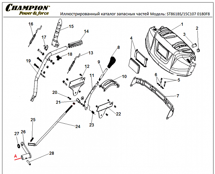 1 ДЕТАЛИ УПРАВЛЕНИЯ |СНЕГОУБОРЩИК CHAMPION ST861BS
