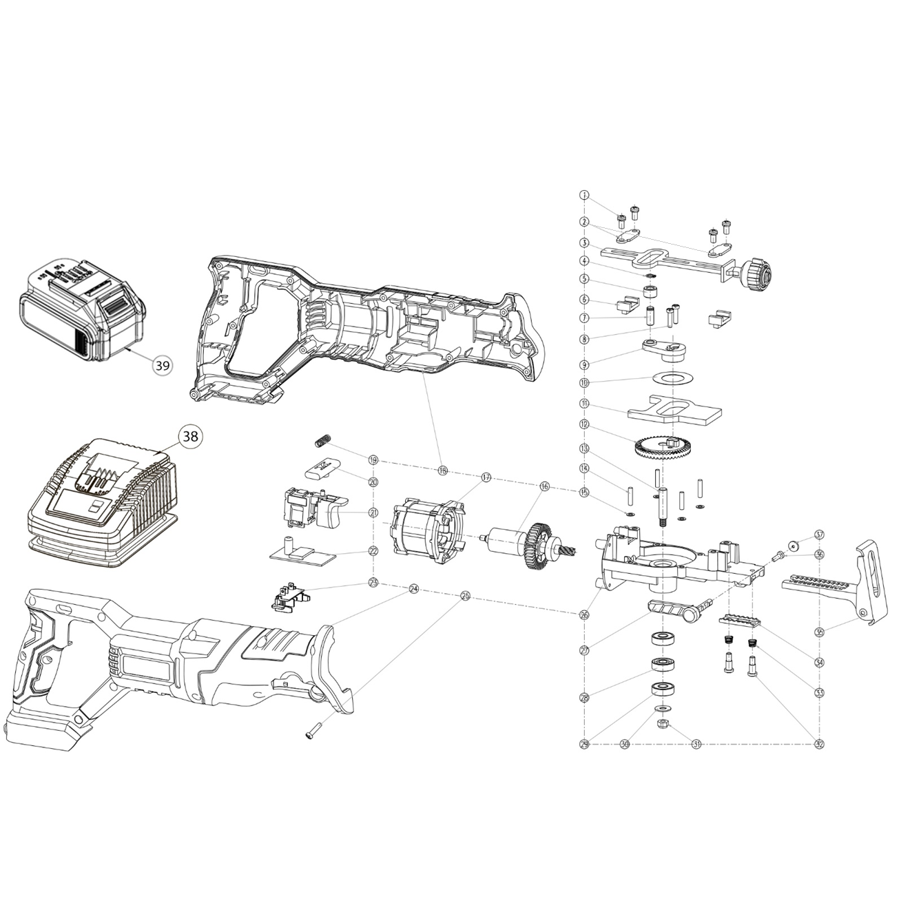 Бесщеточная пила сабельная, без АКБ, в коробке SPB-180